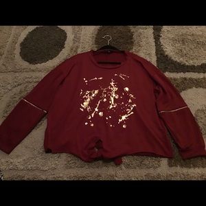 Red Sweatshirt with Gold Splash Paint Design